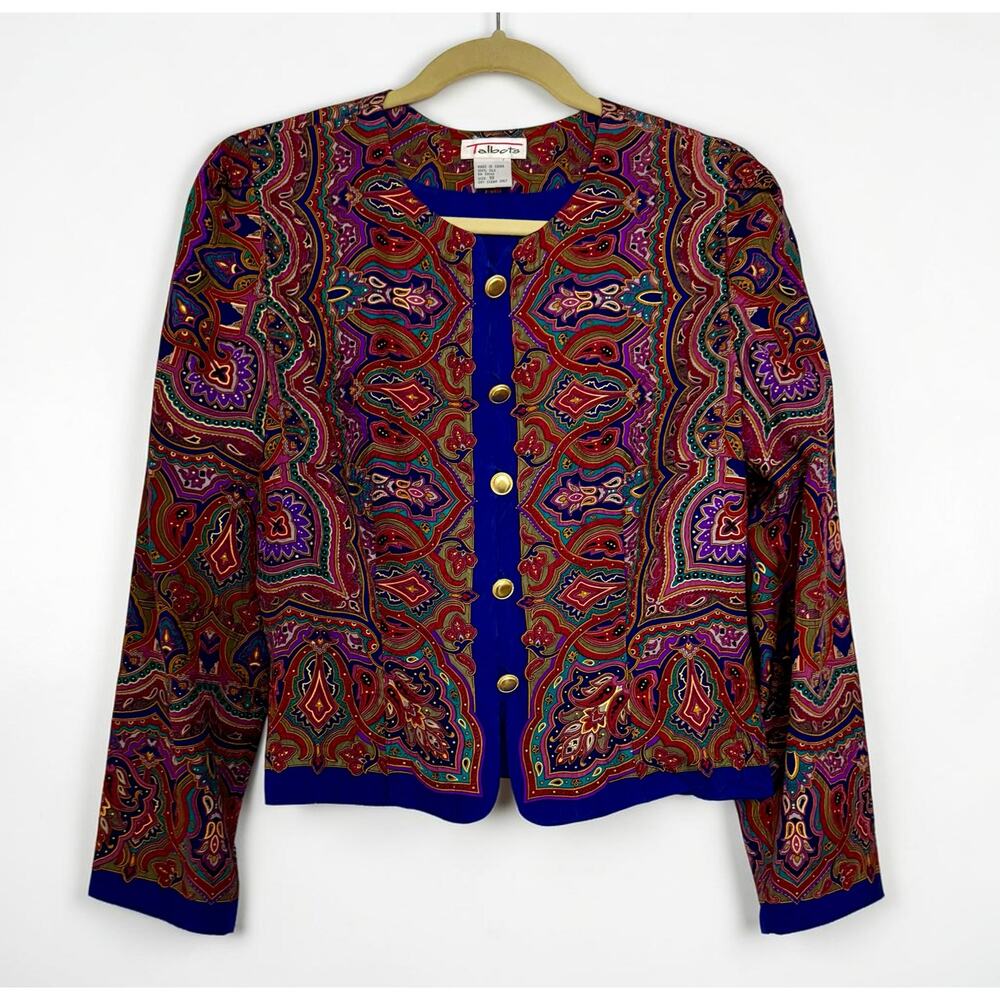 Vintage Talbots Collection 100% Silk Paisley Cropped Jacket  Size 10